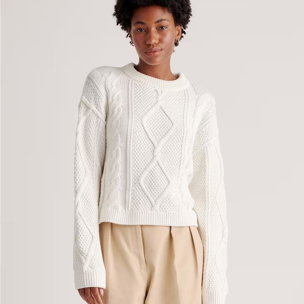 Quince 100% Organic Cotton Cropped Cable Crew Sweater
